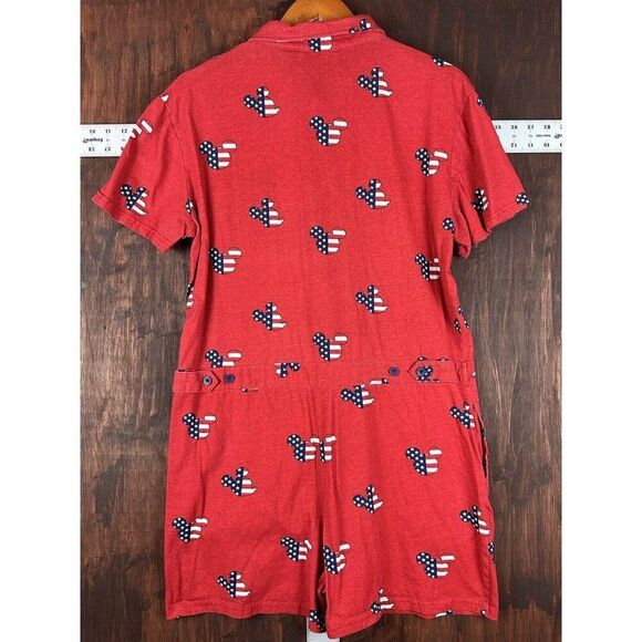 Disney Mickey Romper Dress Polo Button Shorts Red USA Flag Women’s Large 1 Piece - Picture 5 of 5